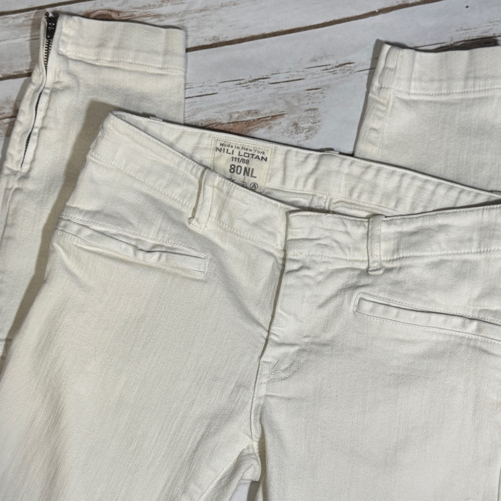 Nili Lotan Cream Moto Ankle & Cropped Jeans, Size. Has One Small Spot.